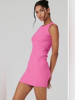 ALO YOGA Pink Sleeveless Ribbed Tank Dress - Women's Dress